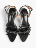 Gold Metallic Knotted Multi-Strap Open Toe Ankle Strap High Heel Sandals