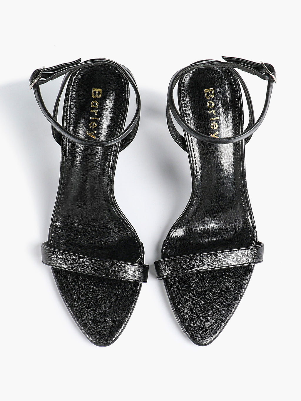 Black Leather Square Toe Ankle Strap High Heel Sandals