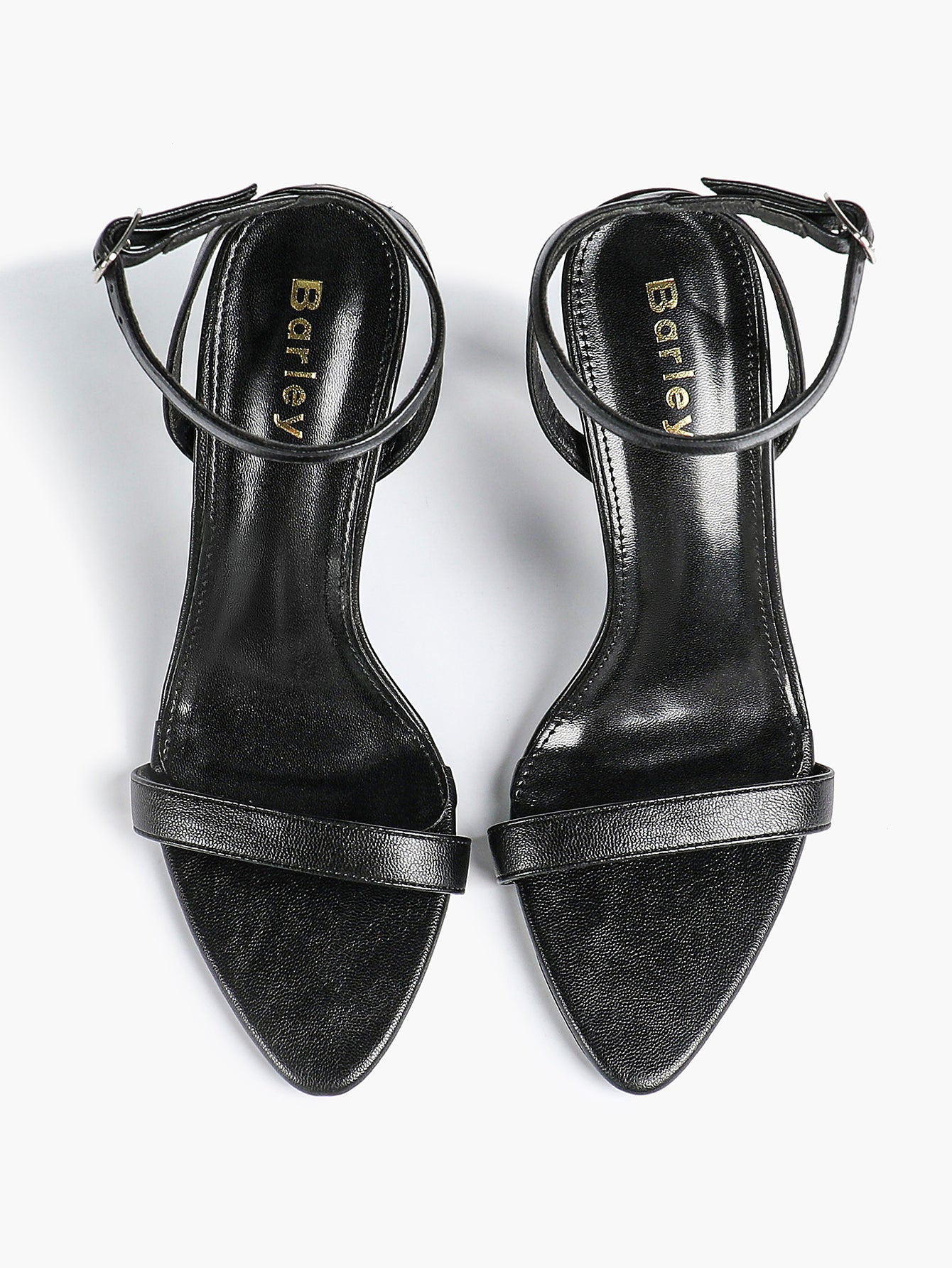 Black Leather Square Toe Ankle Strap High Heel Sandals