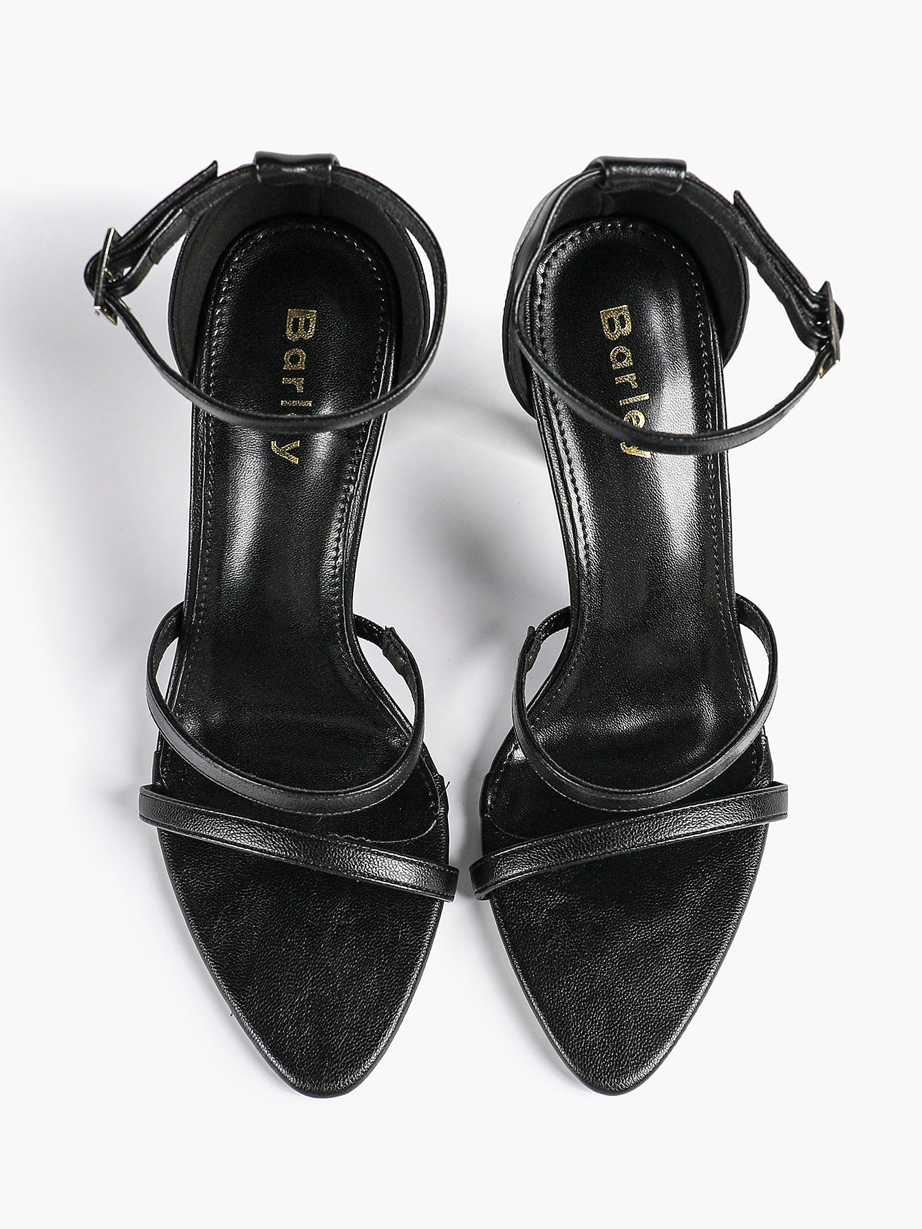 Black Leather Double Strap Heeled Sandals Open Toe - Casual Office Stiletto Pumps