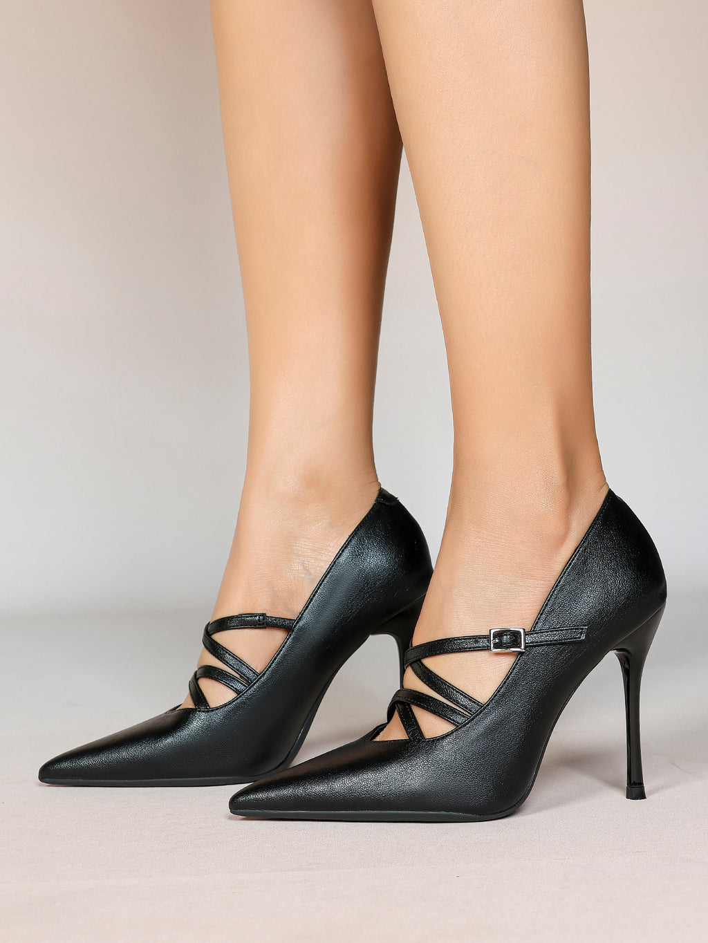 Cross Buckle Slingback Heels - Classic Pointed Toe Pumps