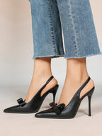 Pointed Toe Bow Detail Slingback Heels - Office Formal Evening Pumps