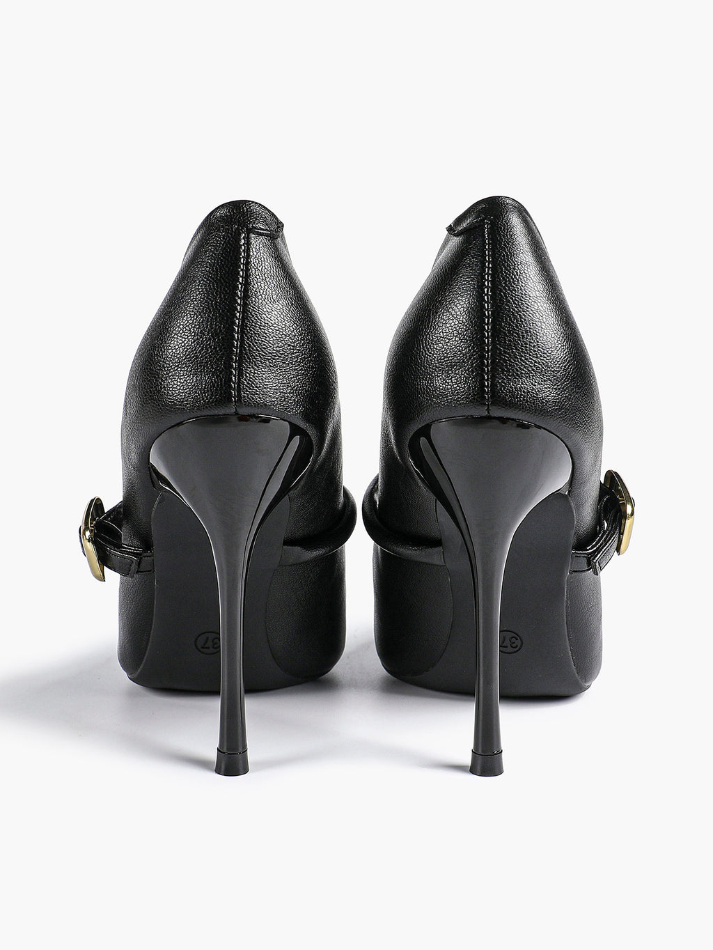 Elegant Black Pointed Stiletto Heels | Leather Strap with Gold Buckle ISHIFIVAN