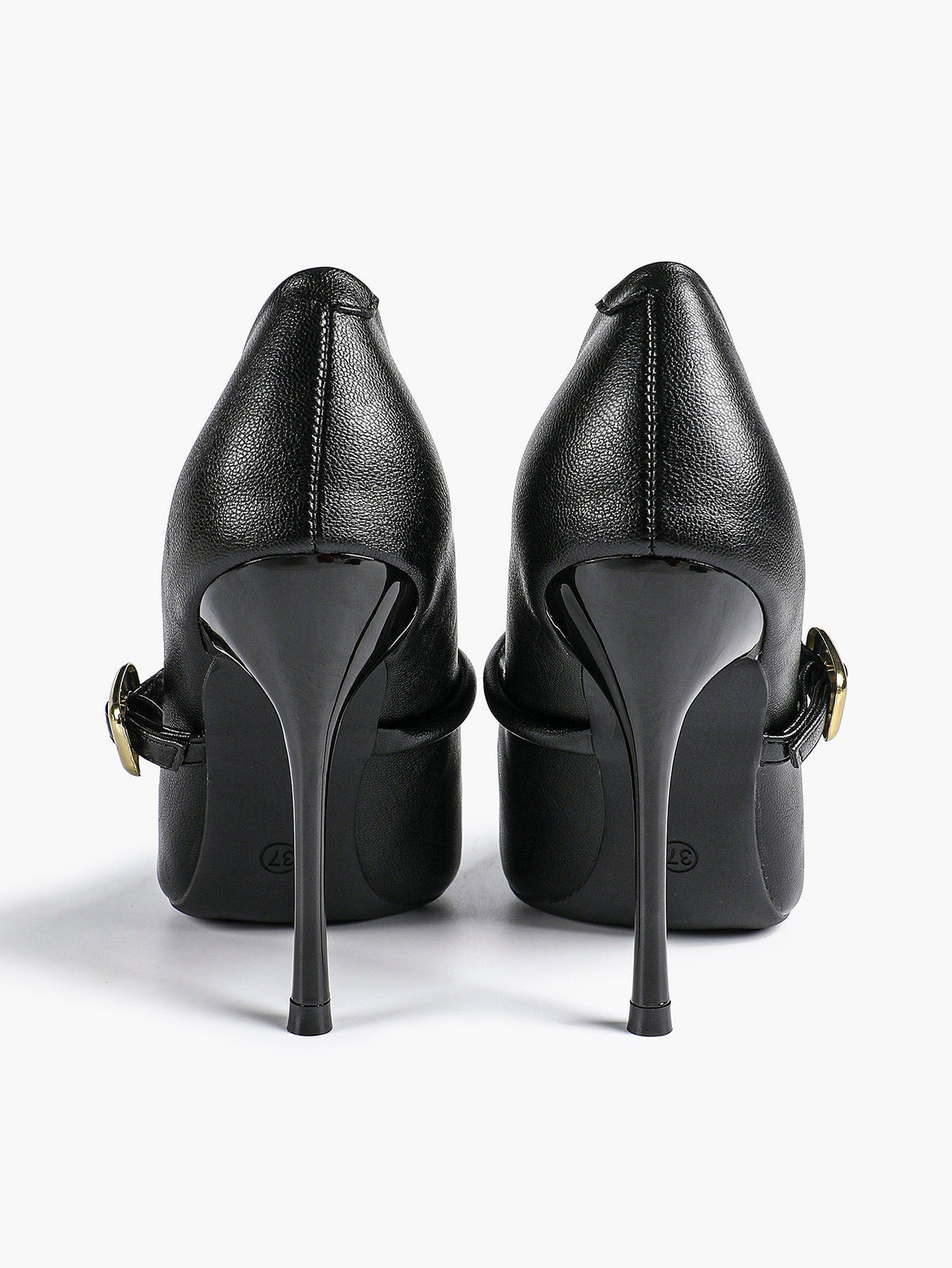 Elegant Black Pointed Stiletto Heels | Leather Strap with Gold Buckle ISHIFIVAN