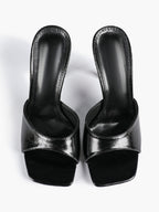 Leather Square Toe High Heel Mules Slip-On Stiletto Sandals Wedding Casual Shoes