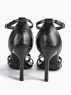 Black Leather Double Strap Heeled Sandals Open Toe - Casual Office Stiletto Pumps
