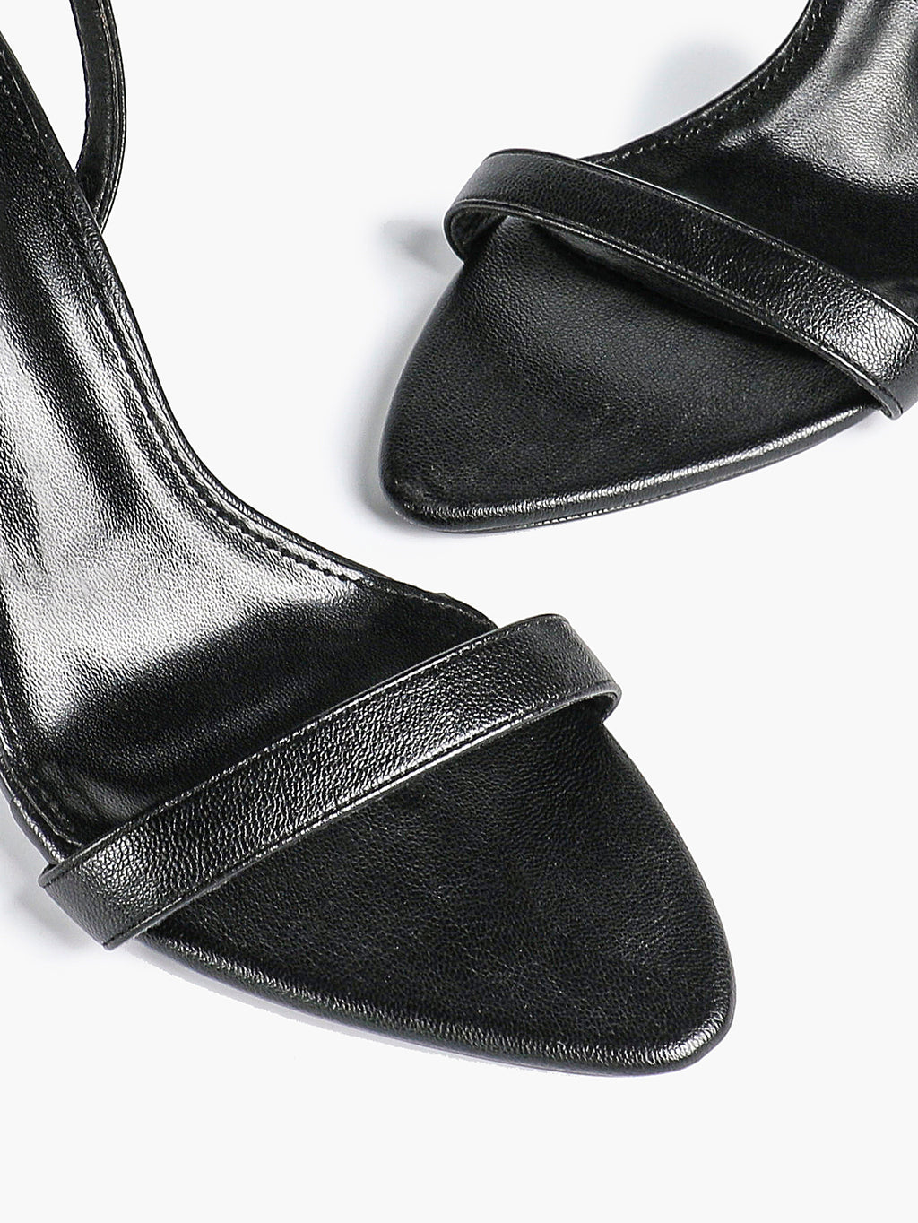Black Leather Square Toe Ankle Strap High Heel Sandals