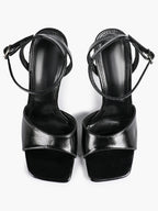 Women's Black Square Toe Ankle Strap Heeled Sandals Wedding Party Casual Shoes