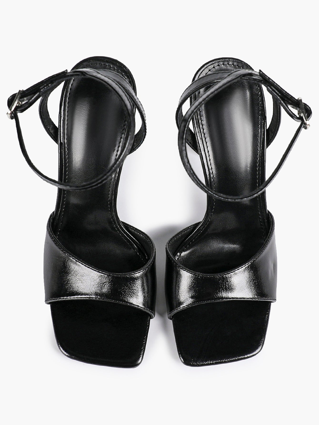 Women's Black Square Toe Ankle Strap Heeled Sandals Wedding Party Casual Shoes