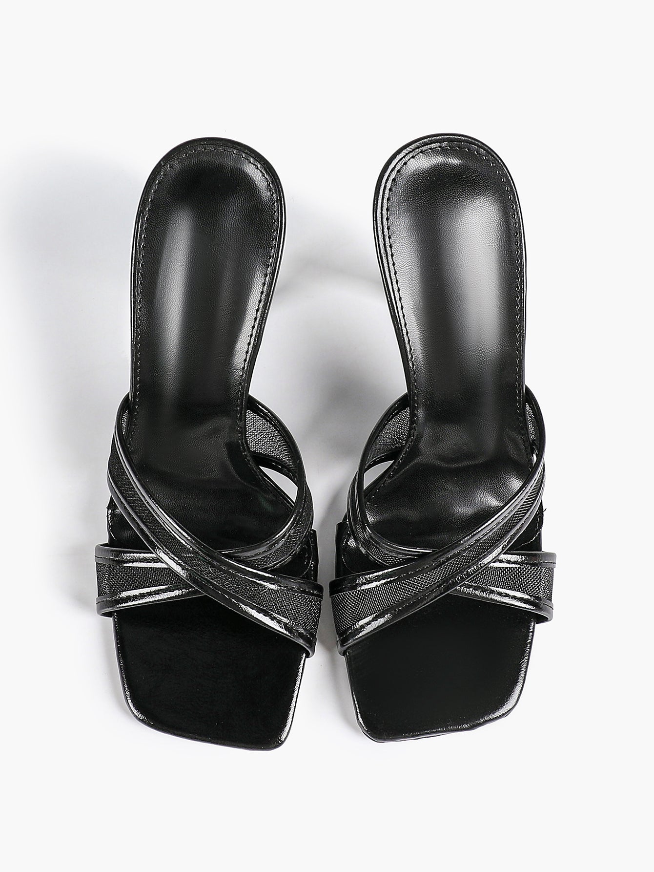Mesh Panel Square Toe Heeled Mules Slide Sandals Party Clubwear