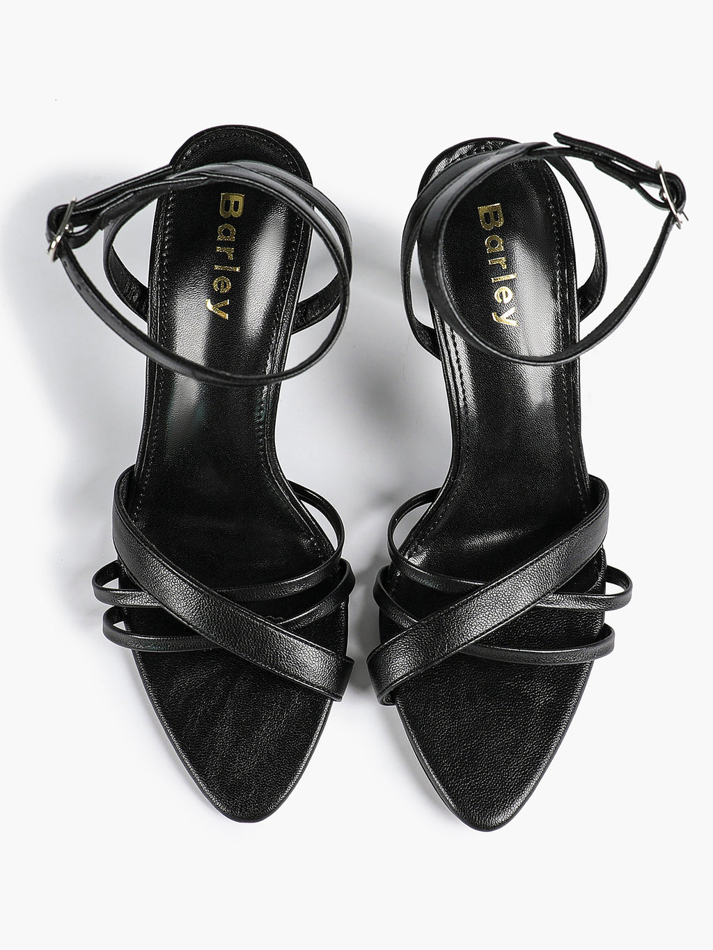 Women's Black Patent Leather Multi-Strap Ankle Strap Heeled Sandals - Summer Party Heels