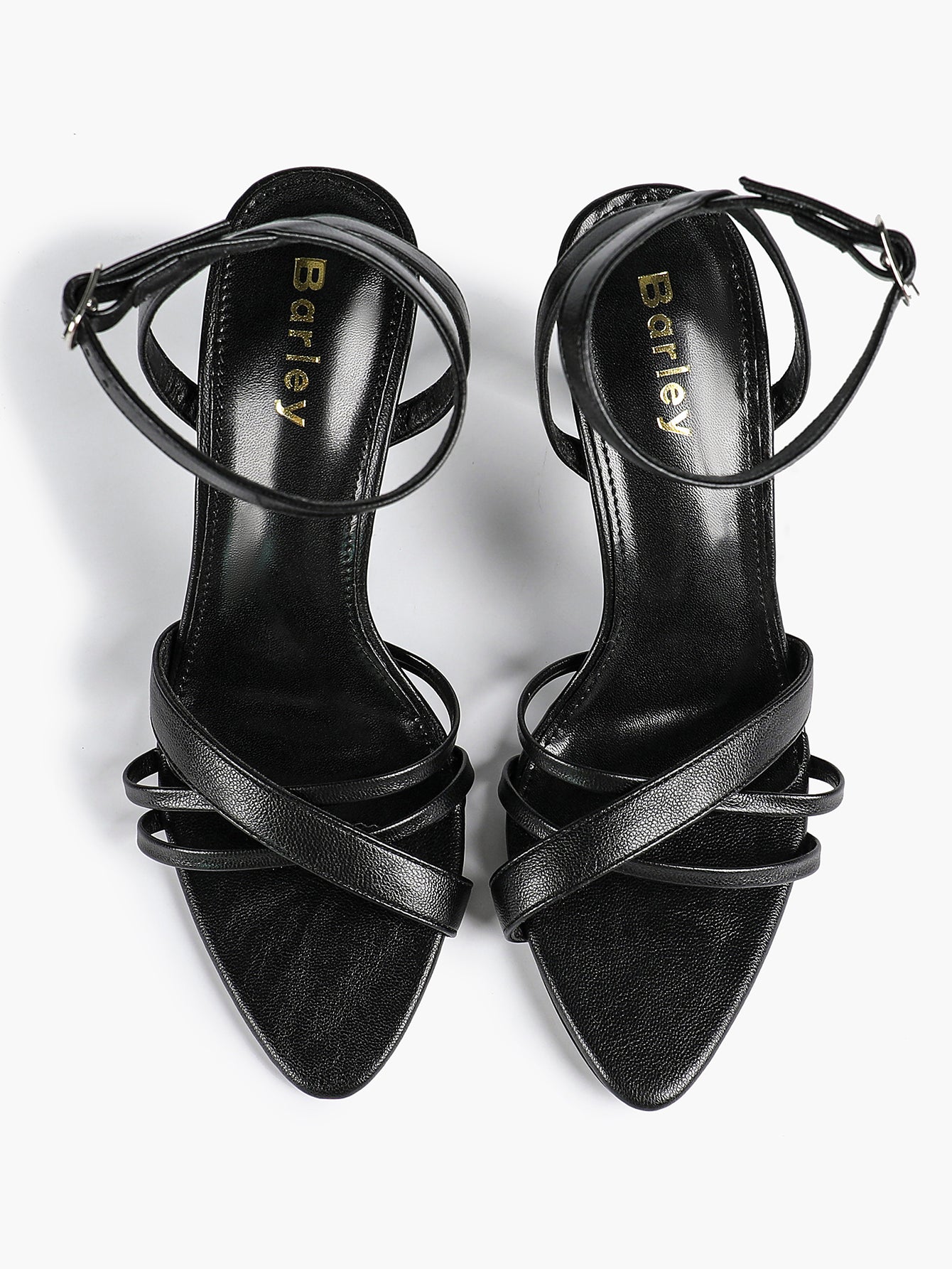 Women's Black Patent Leather Multi-Strap Ankle Strap Heeled Sandals - Summer Party Heels