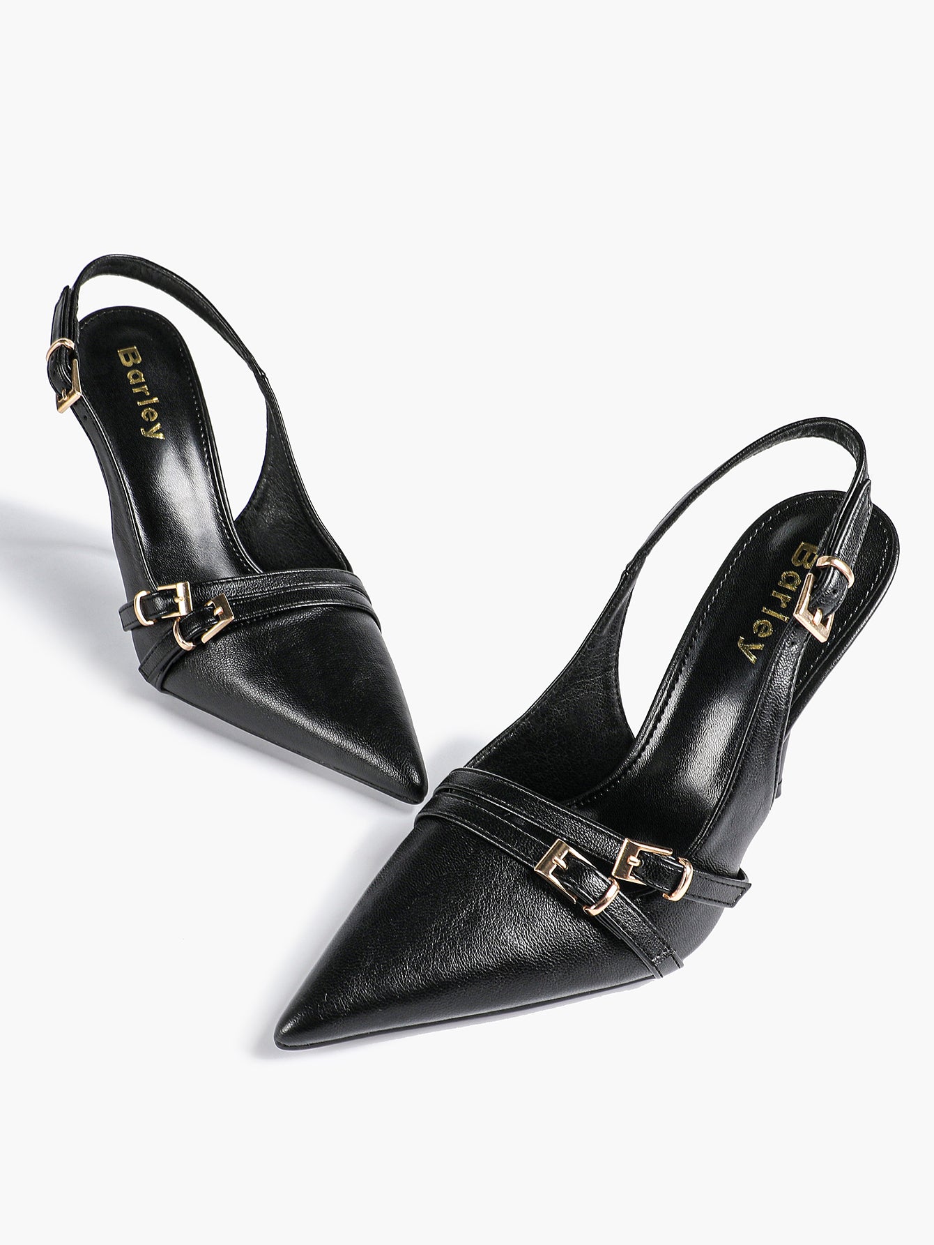 Leather Multi Buckle Slingback Pointed Toe Stiletto Heels-Elegant Dress Shoes