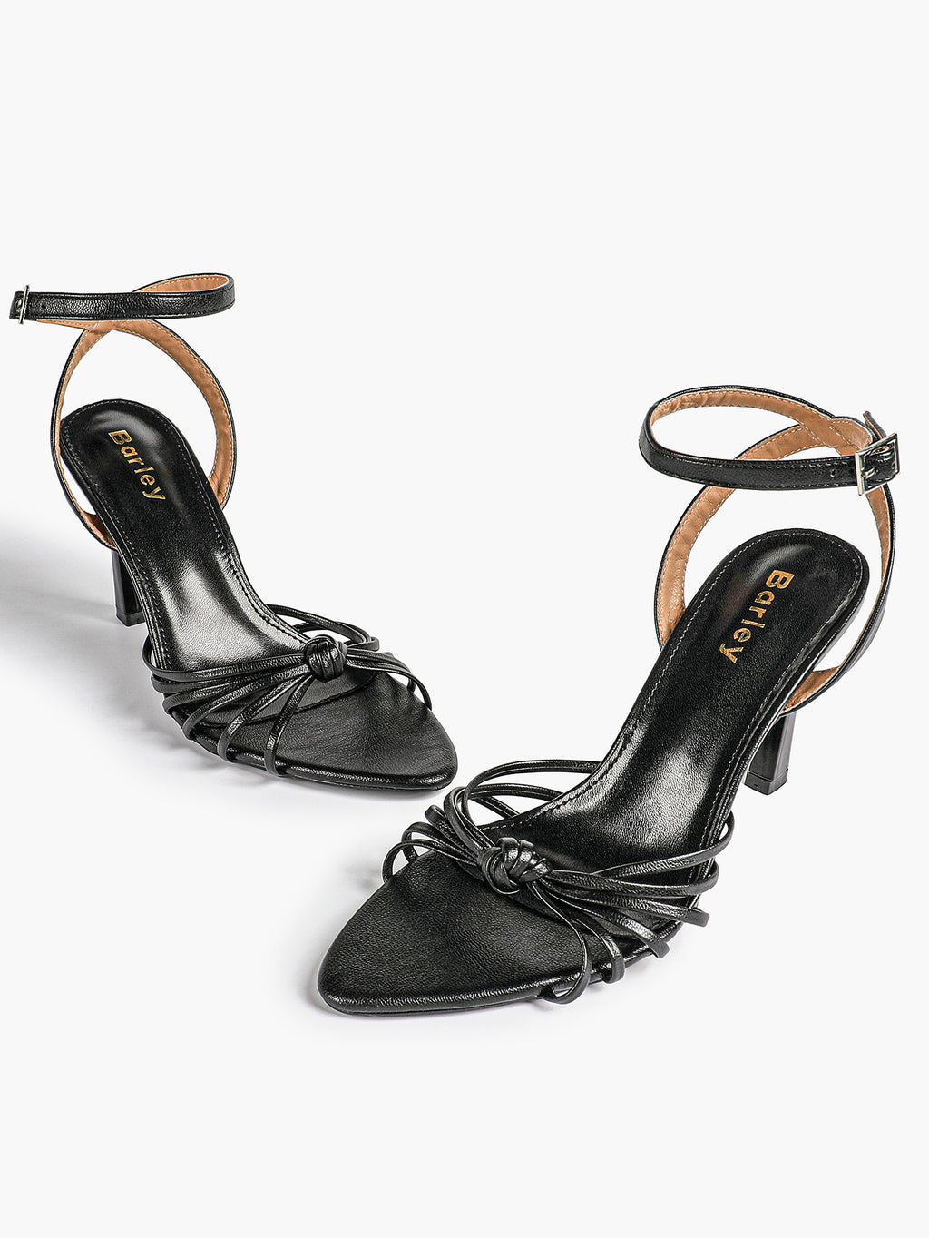 Gold Metallic Knotted Multi-Strap Open Toe Ankle Strap High Heel Sandals