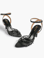 Gold Metallic Knotted Multi-Strap Open Toe Ankle Strap High Heel Sandals
