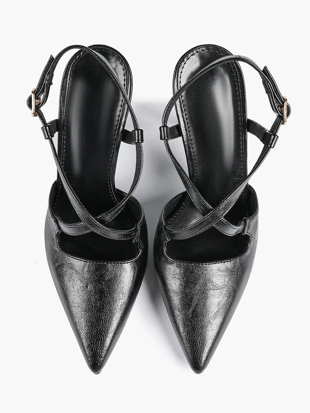 Women's Black Textured Leather Slingback Heeled Pumps Pointed Toe Stiletto Shoes Office Pumps