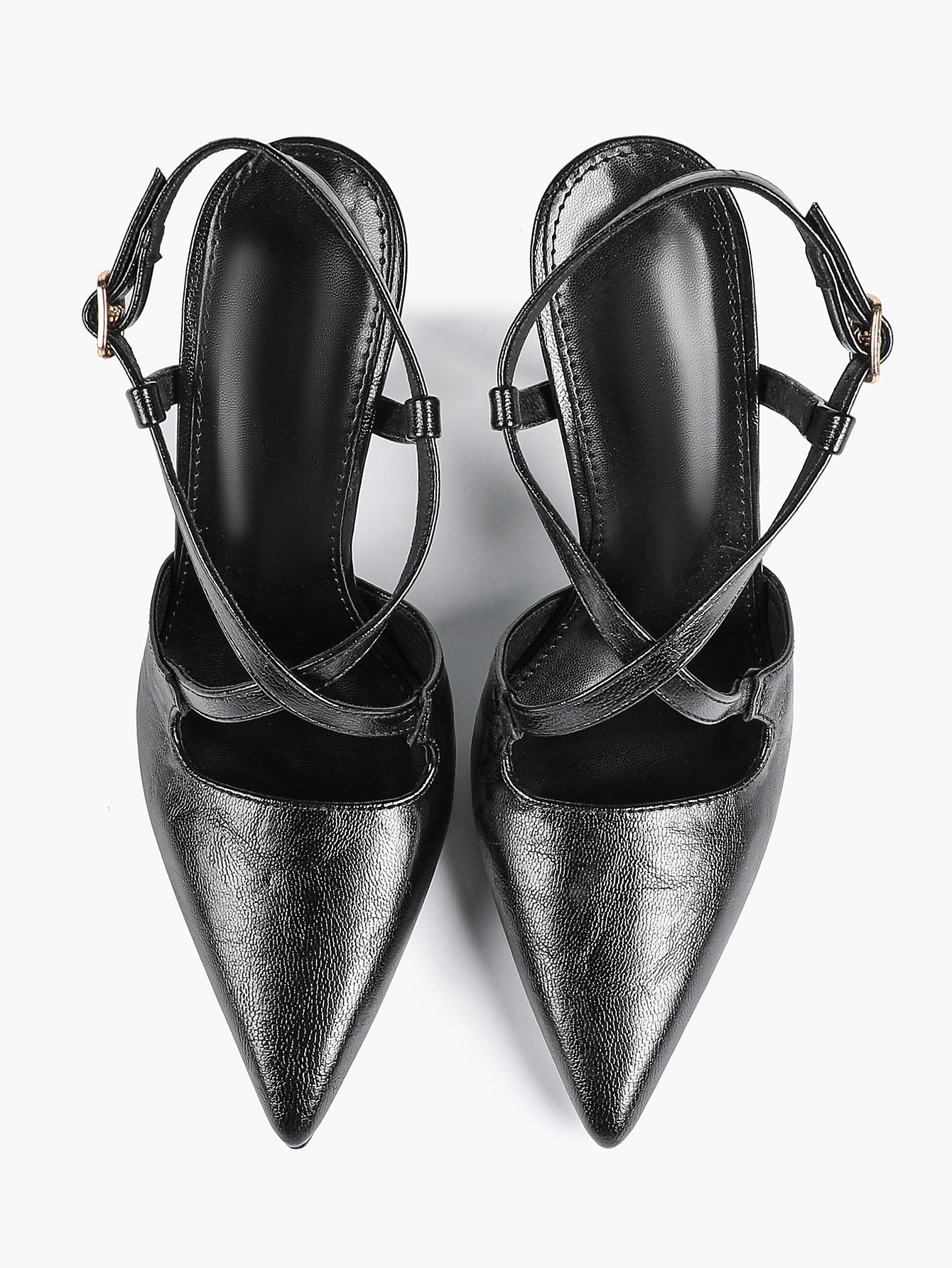 Women's Black Textured Leather Slingback Heeled Pumps Pointed Toe Stiletto Shoes Office Pumps