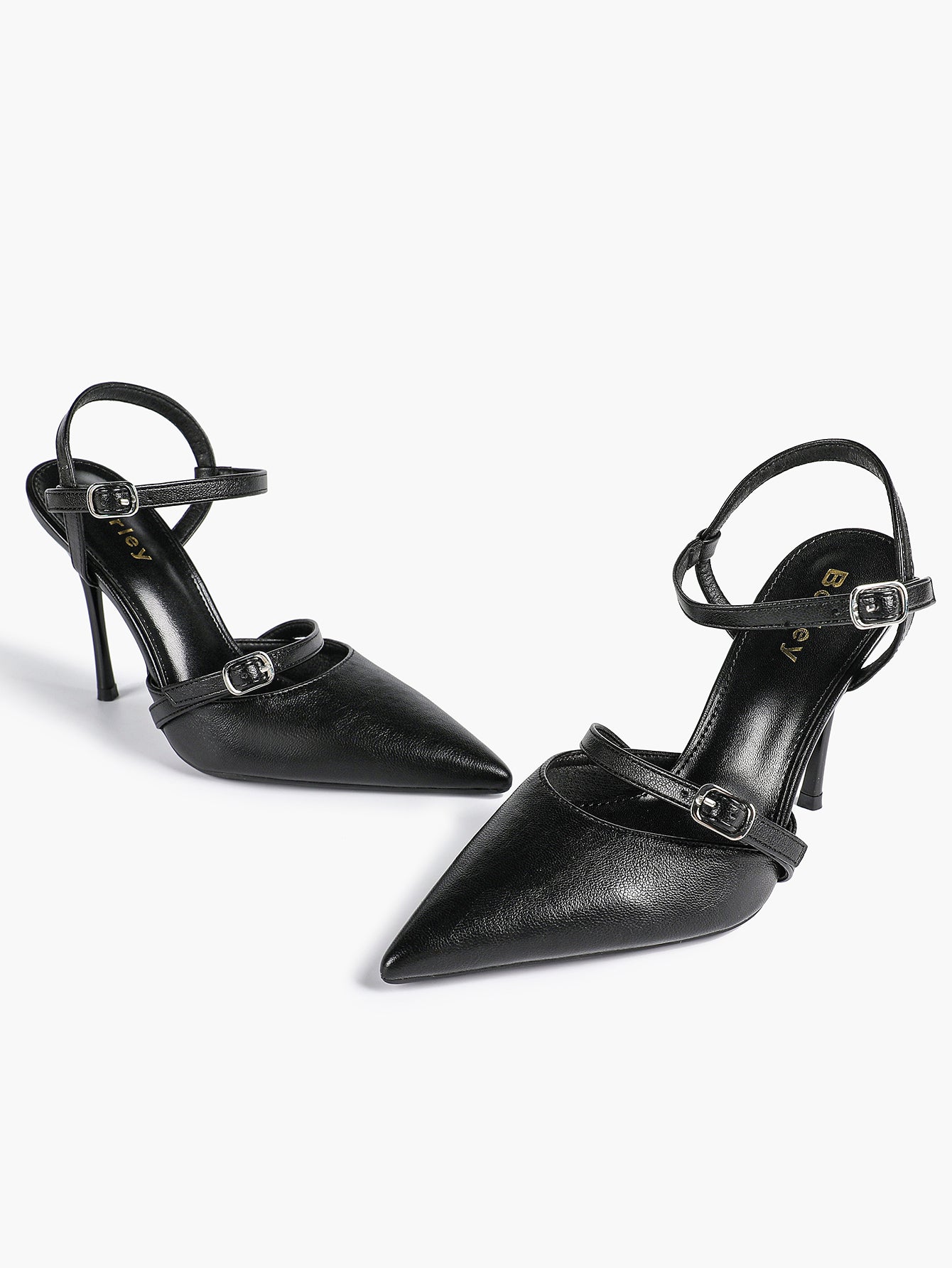 Double Strap Slingback Pointed Toe Stiletto Heels - Mary Jane Style Pumps