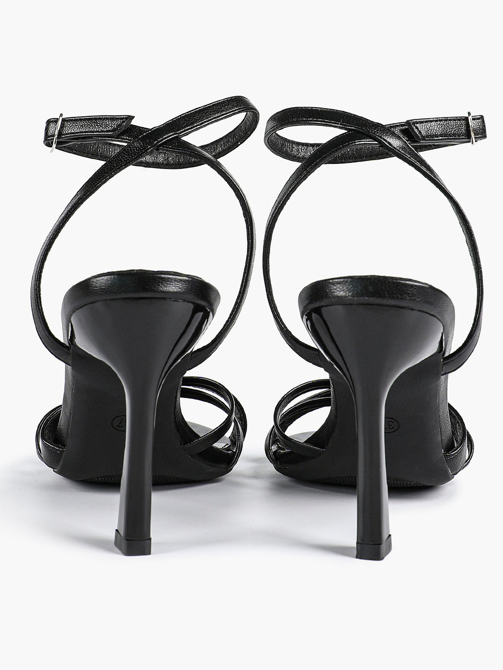 Women's Black Patent Leather Multi-Strap Ankle Strap Heeled Sandals - Summer Party Heels