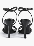 Women's Black Patent Leather Multi-Strap Ankle Strap Heeled Sandals - Summer Party Heels