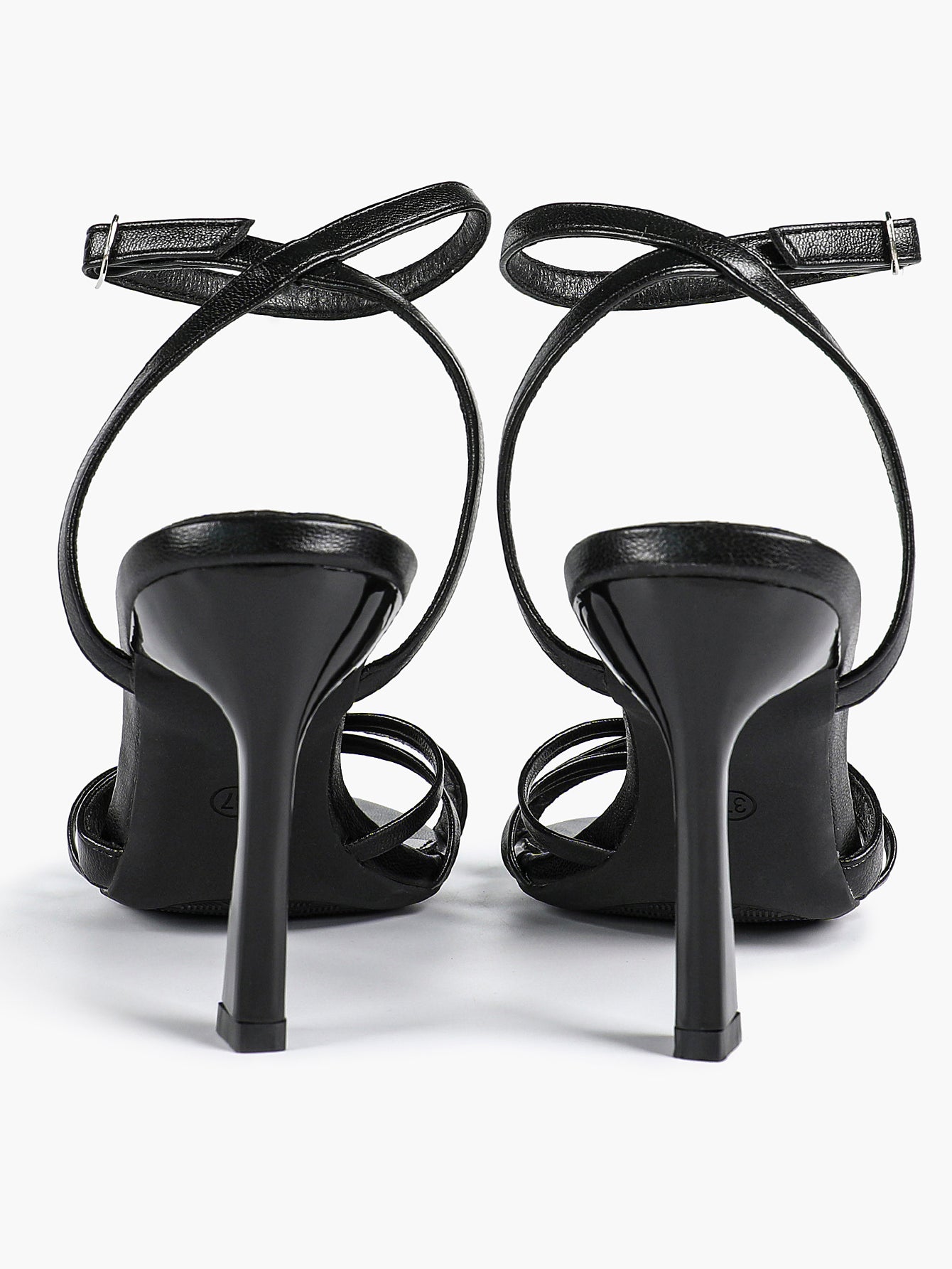 Women's Black Patent Leather Multi-Strap Ankle Strap Heeled Sandals - Summer Party Heels