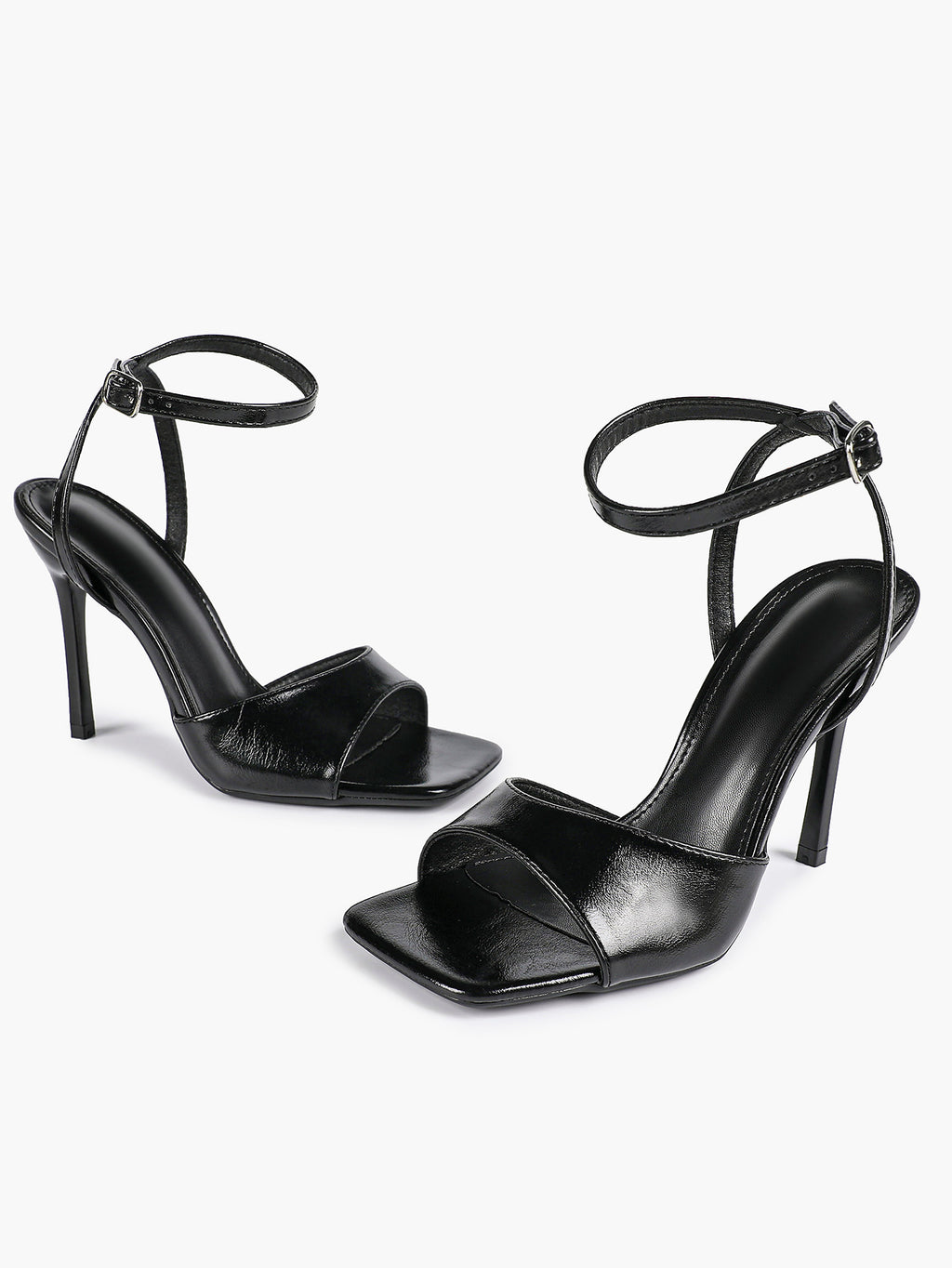 Women's Black Square Toe Ankle Strap Heeled Sandals Wedding Party Casual Shoes