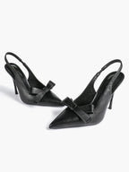 Pointed Toe Bow Detail Slingback Heels - Office Formal Evening Pumps