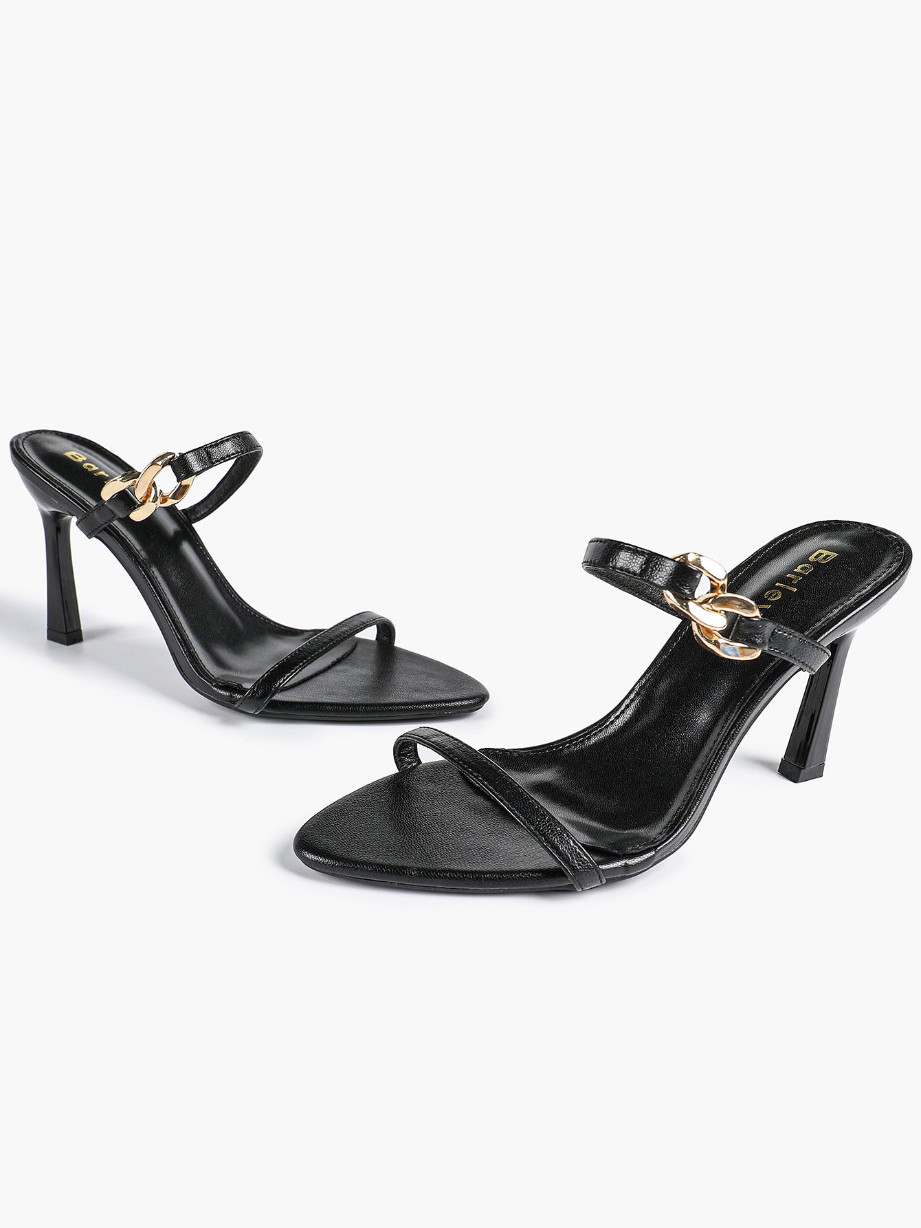 Chain Detail Open Toe High Heel Mules - Daily Party Sandals