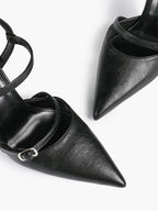 Double Strap Slingback Pointed Toe Stiletto Heels - Mary Jane Style Pumps