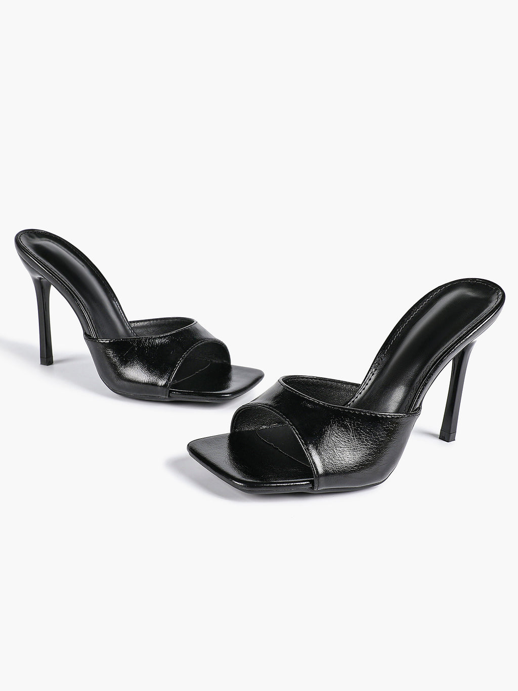 Leather Square Toe High Heel Mules Slip-On Stiletto Sandals Wedding Casual Shoes