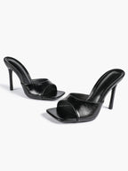 Leather Square Toe High Heel Mules Slip-On Stiletto Sandals Wedding Casual Shoes