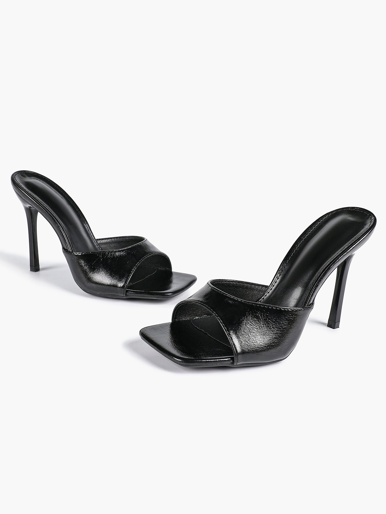Leather Square Toe High Heel Mules Slip-On Stiletto Sandals Wedding Casual Shoes