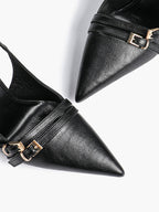 Leather Multi Buckle Slingback Pointed Toe Stiletto Heels-Elegant Dress Shoes