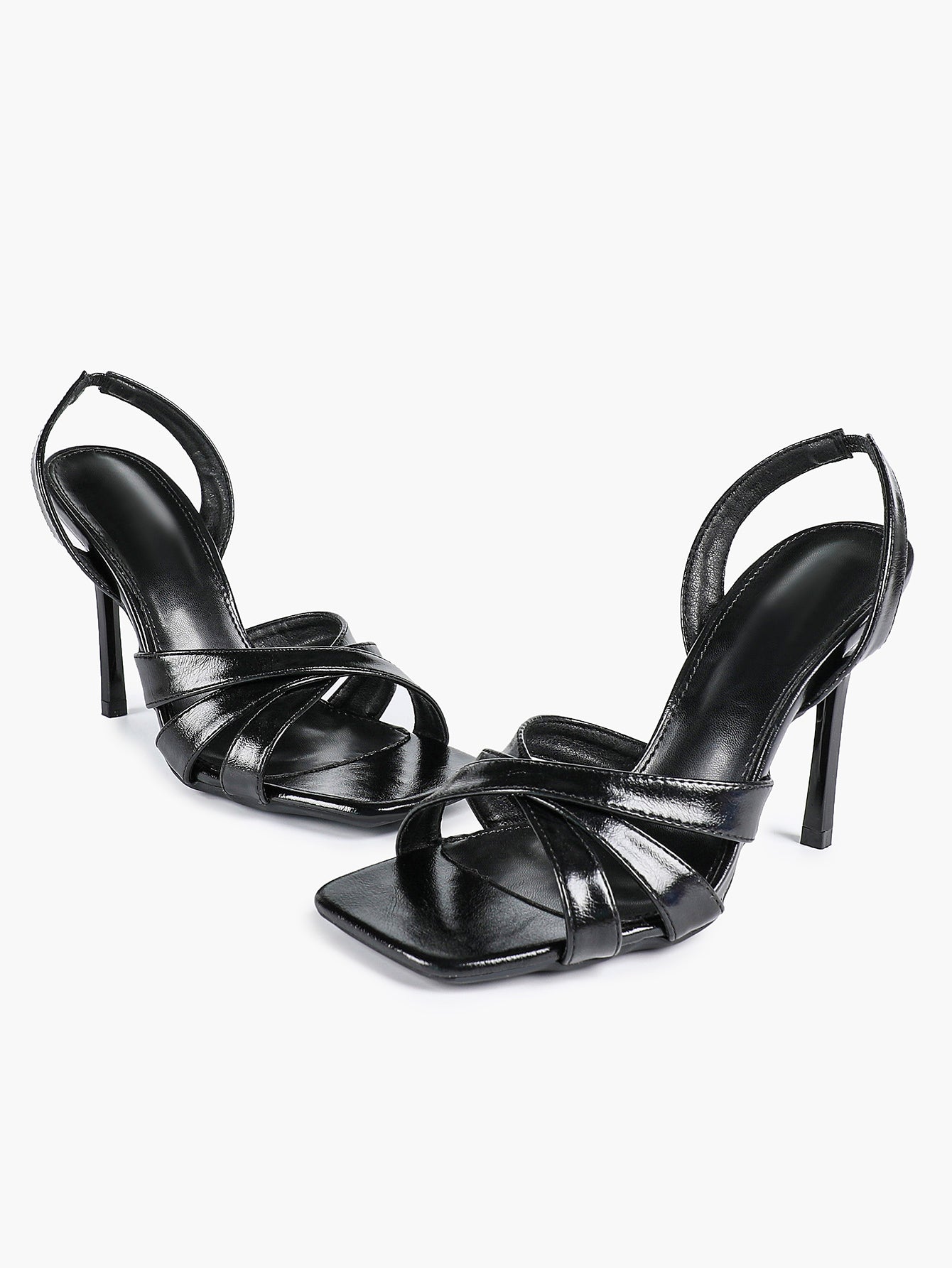 Crisscross Strap Slingback Heeled Sandals Square Toe Stiletto Pumps Wedding Date Night