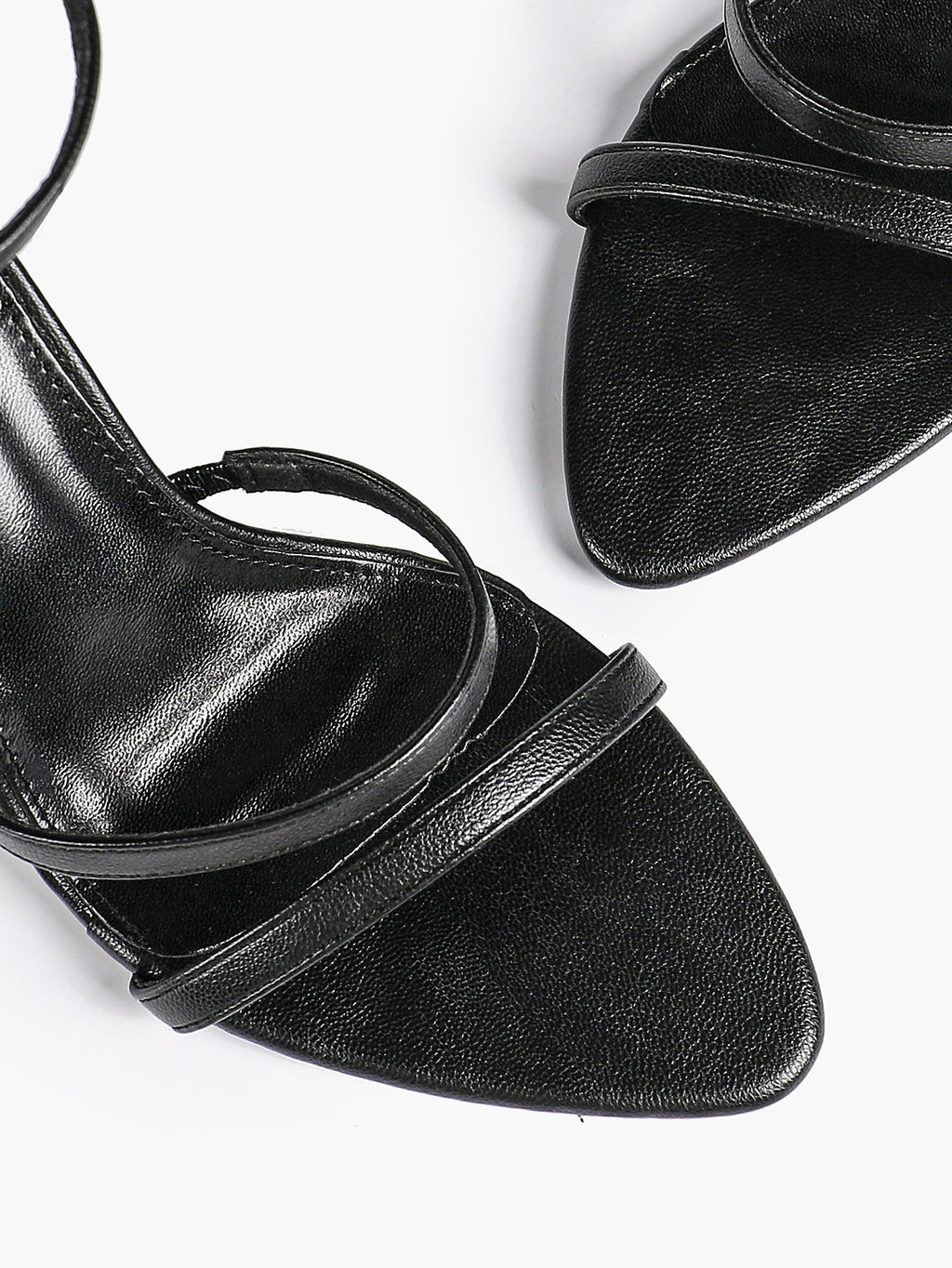 Black Leather Double Strap Heeled Sandals Open Toe - Casual Office Stiletto Pumps