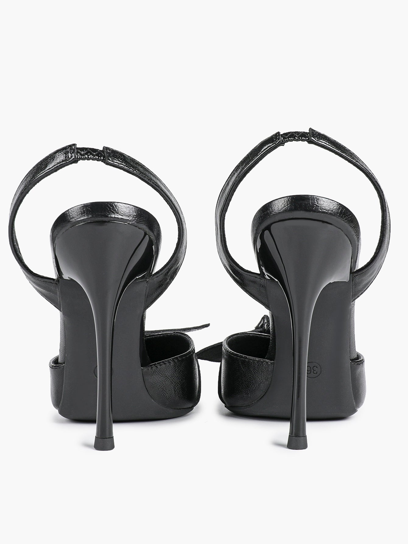 Black Leather Bow Slingback Heeled Pumps Pointed Toe Stiletto Office Evening Shoes