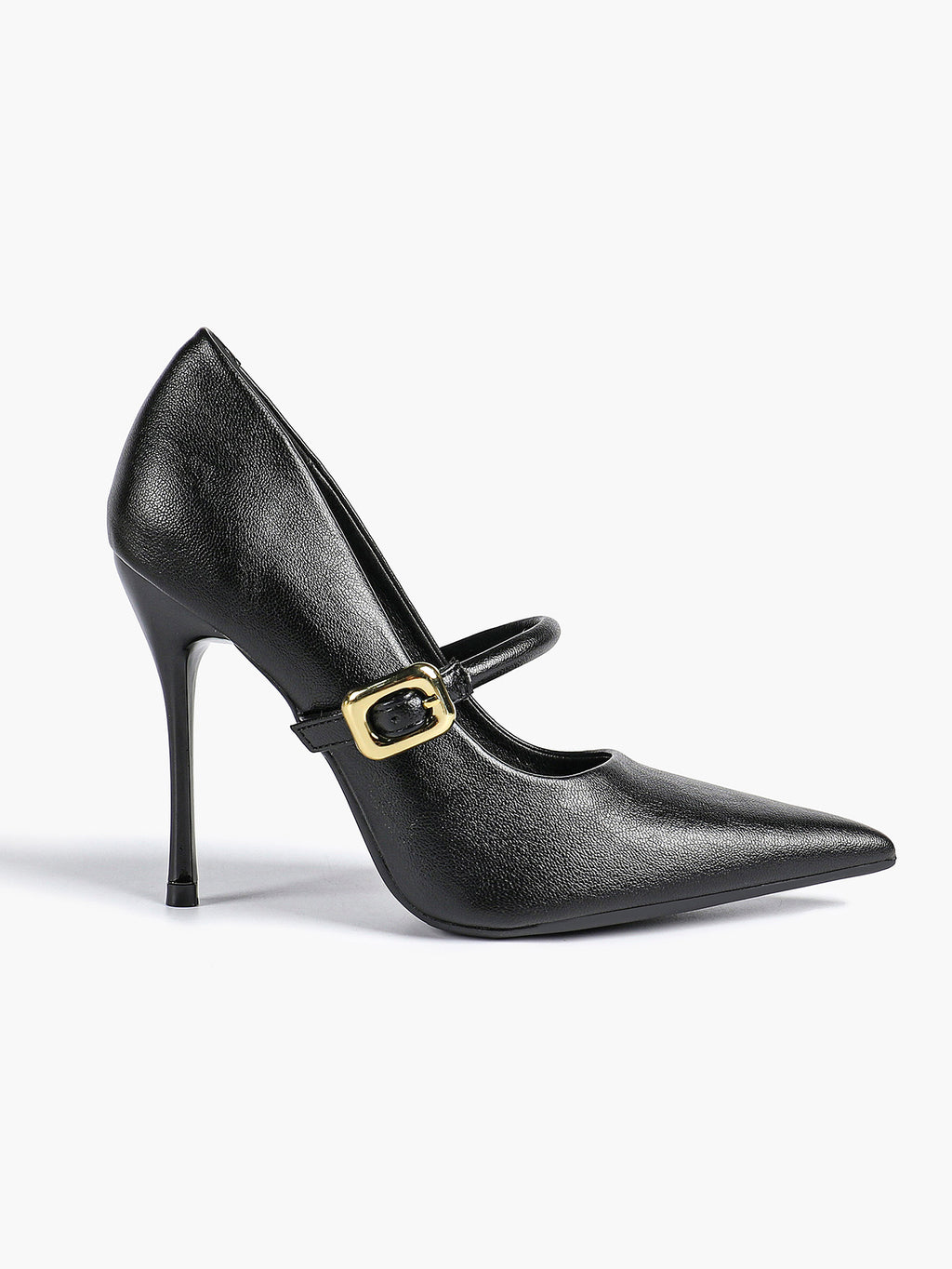Elegant Black Pointed Stiletto Heels | Leather Strap with Gold Buckle ISHIFIVAN