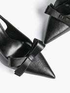 Pointed Toe Bow Detail Slingback Heels - Office Formal Evening Pumps