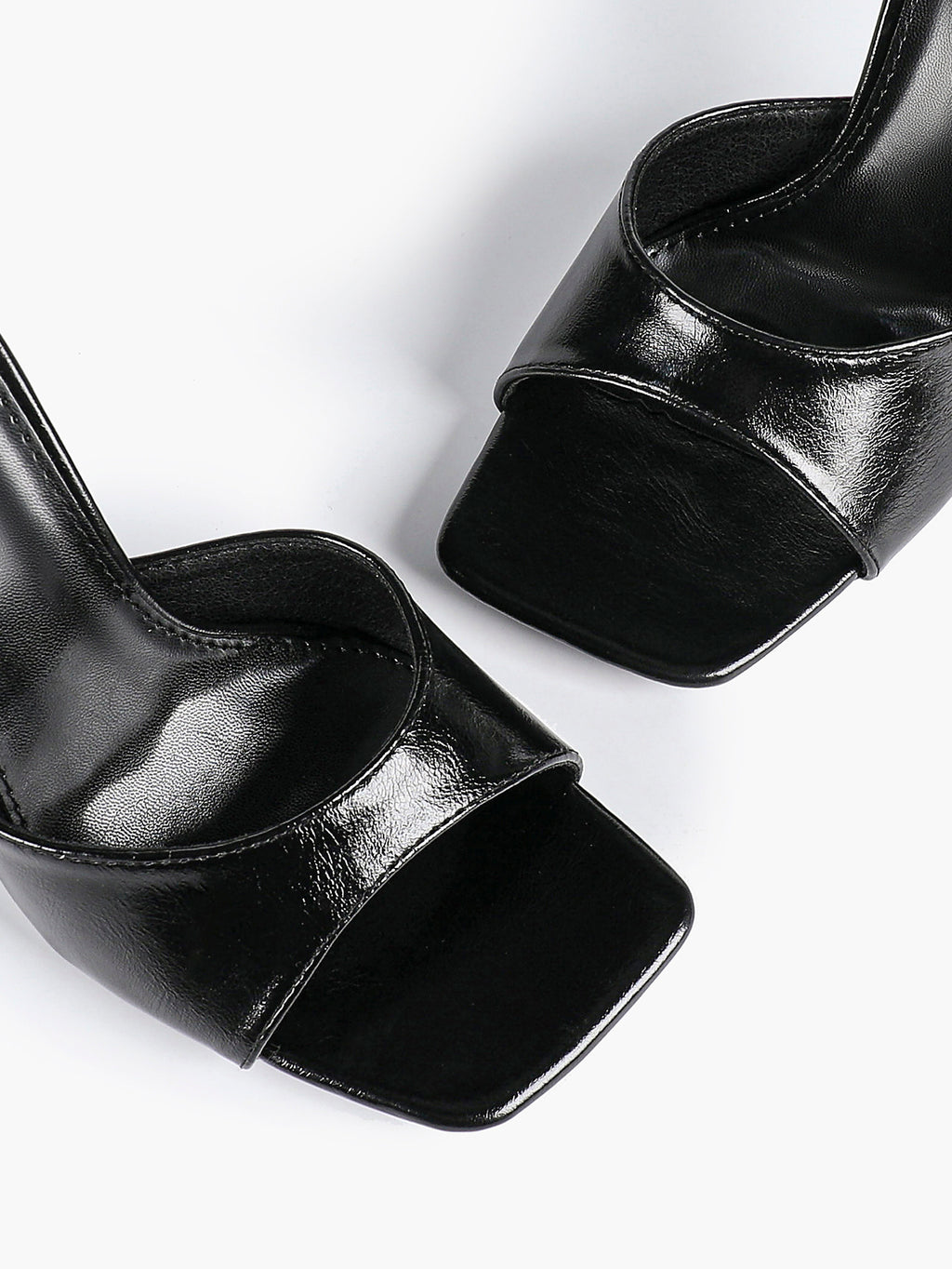 Leather Square Toe High Heel Mules Slip-On Stiletto Sandals Wedding Casual Shoes