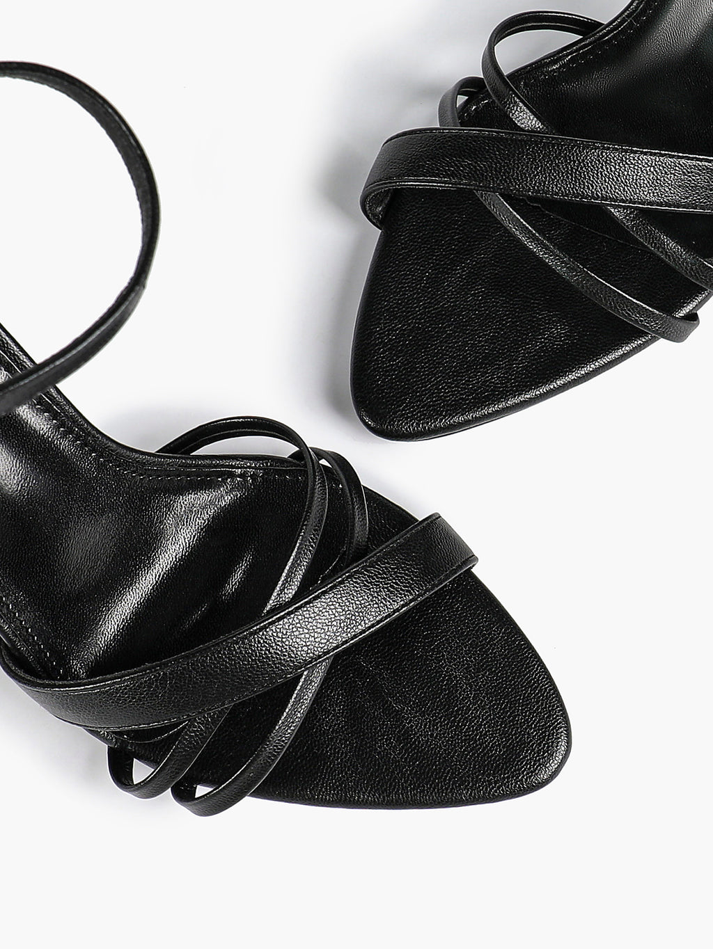 Women's Black Patent Leather Multi-Strap Ankle Strap Heeled Sandals - Summer Party Heels