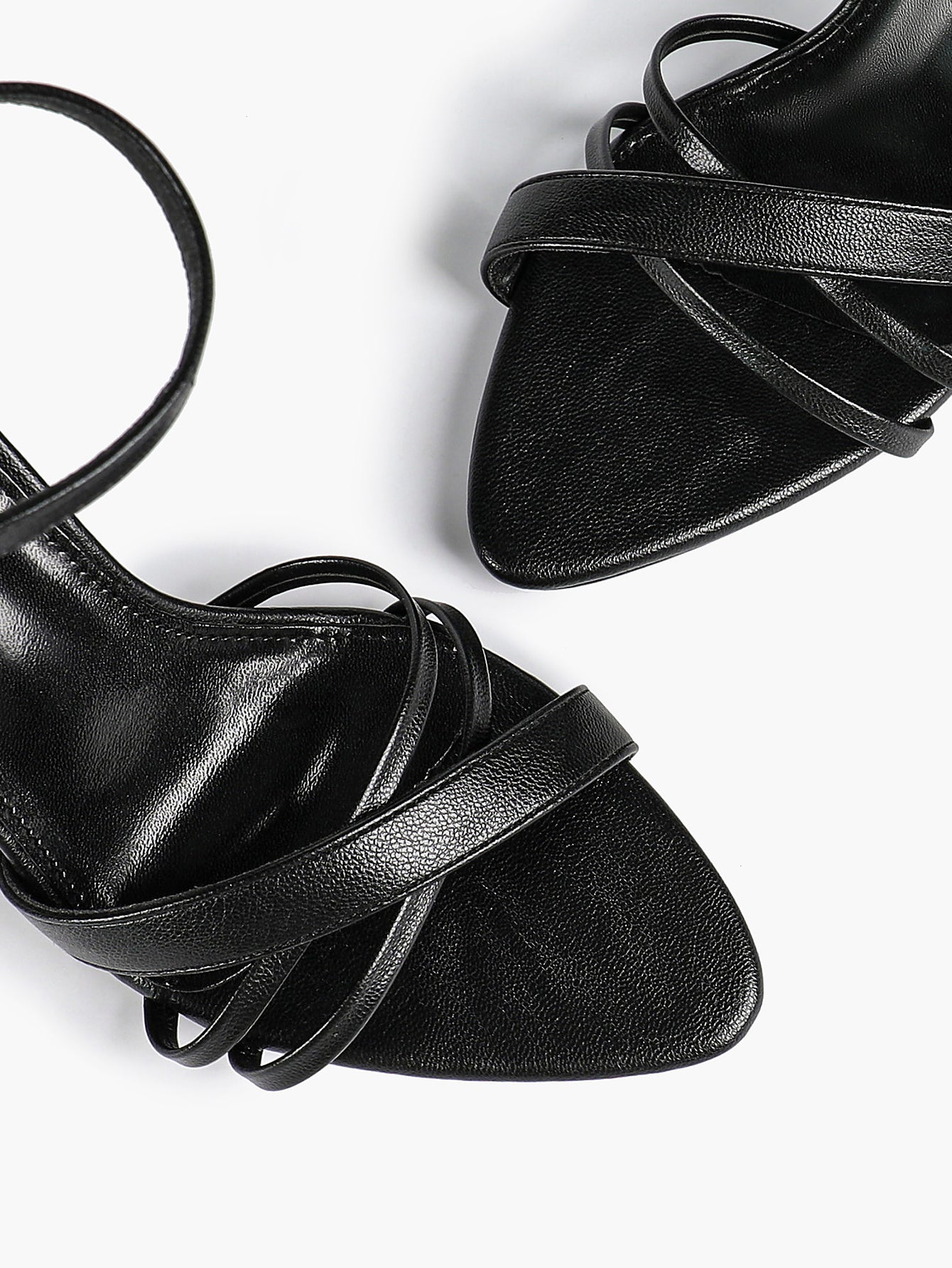 Women's Black Patent Leather Multi-Strap Ankle Strap Heeled Sandals - Summer Party Heels