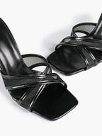 Mesh Panel Square Toe Heeled Mules Slide Sandals Party Clubwear