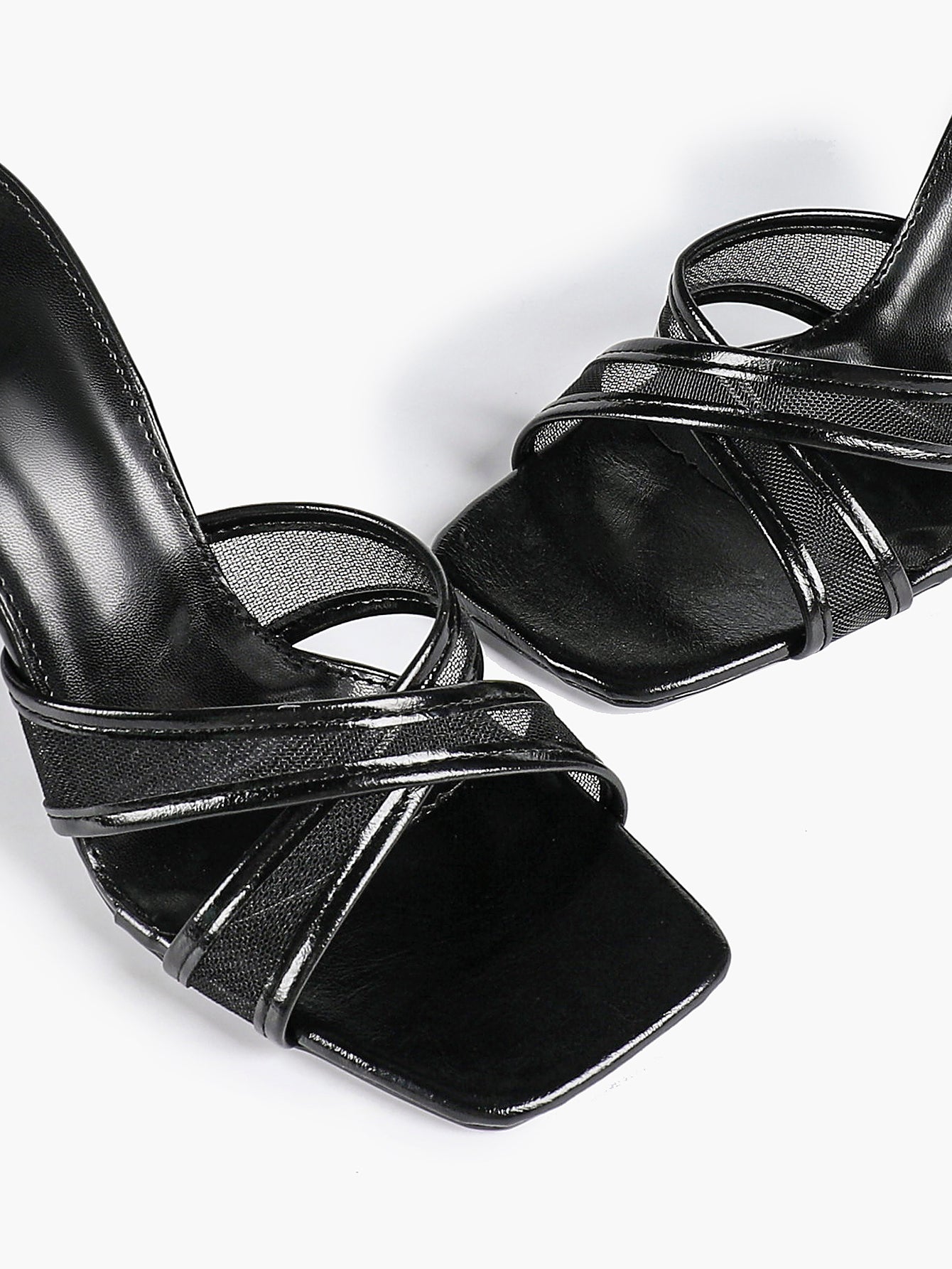Mesh Panel Square Toe Heeled Mules Slide Sandals Party Clubwear