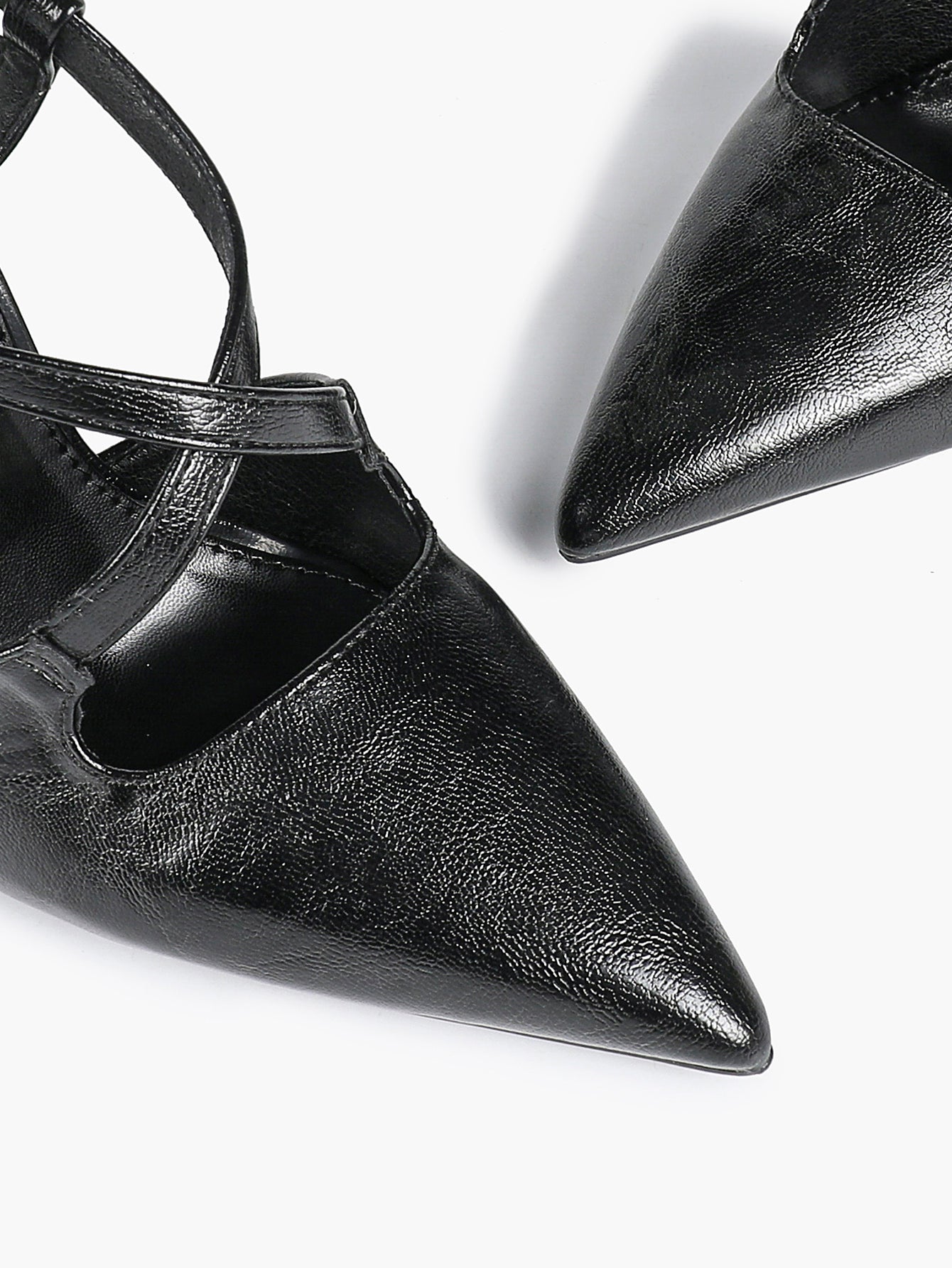 Women's Black Textured Leather Slingback Heeled Pumps Pointed Toe Stiletto Shoes Office Pumps