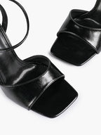 Women's Black Square Toe Ankle Strap Heeled Sandals Wedding Party Casual Shoes