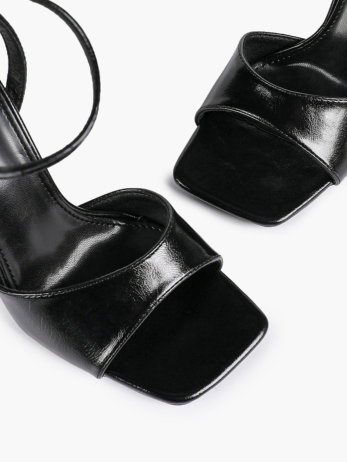 Women's Black Square Toe Ankle Strap Heeled Sandals Wedding Party Casual Shoes