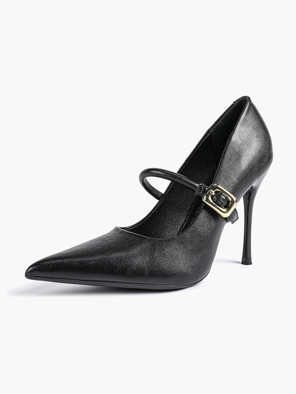Elegant Black Pointed Stiletto Heels | Leather Strap with Gold Buckle ISHIFIVAN