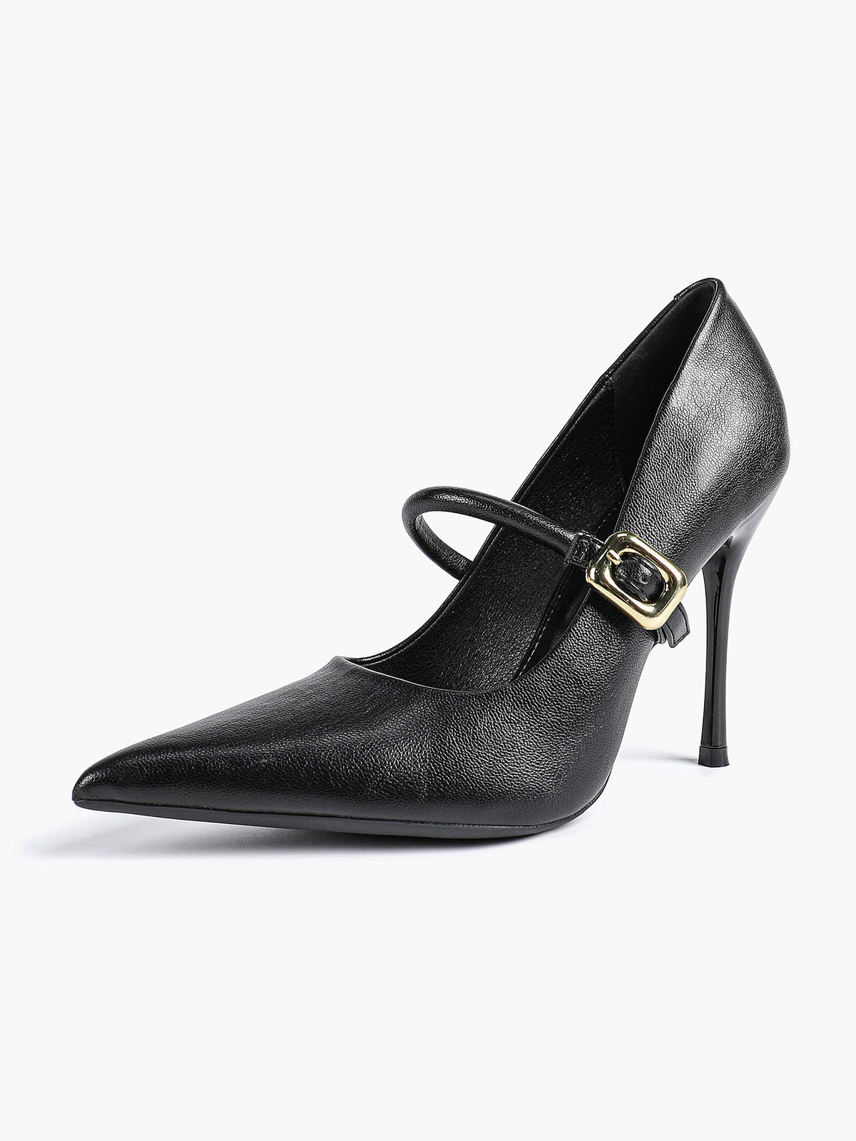 Elegant Black Pointed Stiletto Heels | Leather Strap with Gold Buckle ISHIFIVAN