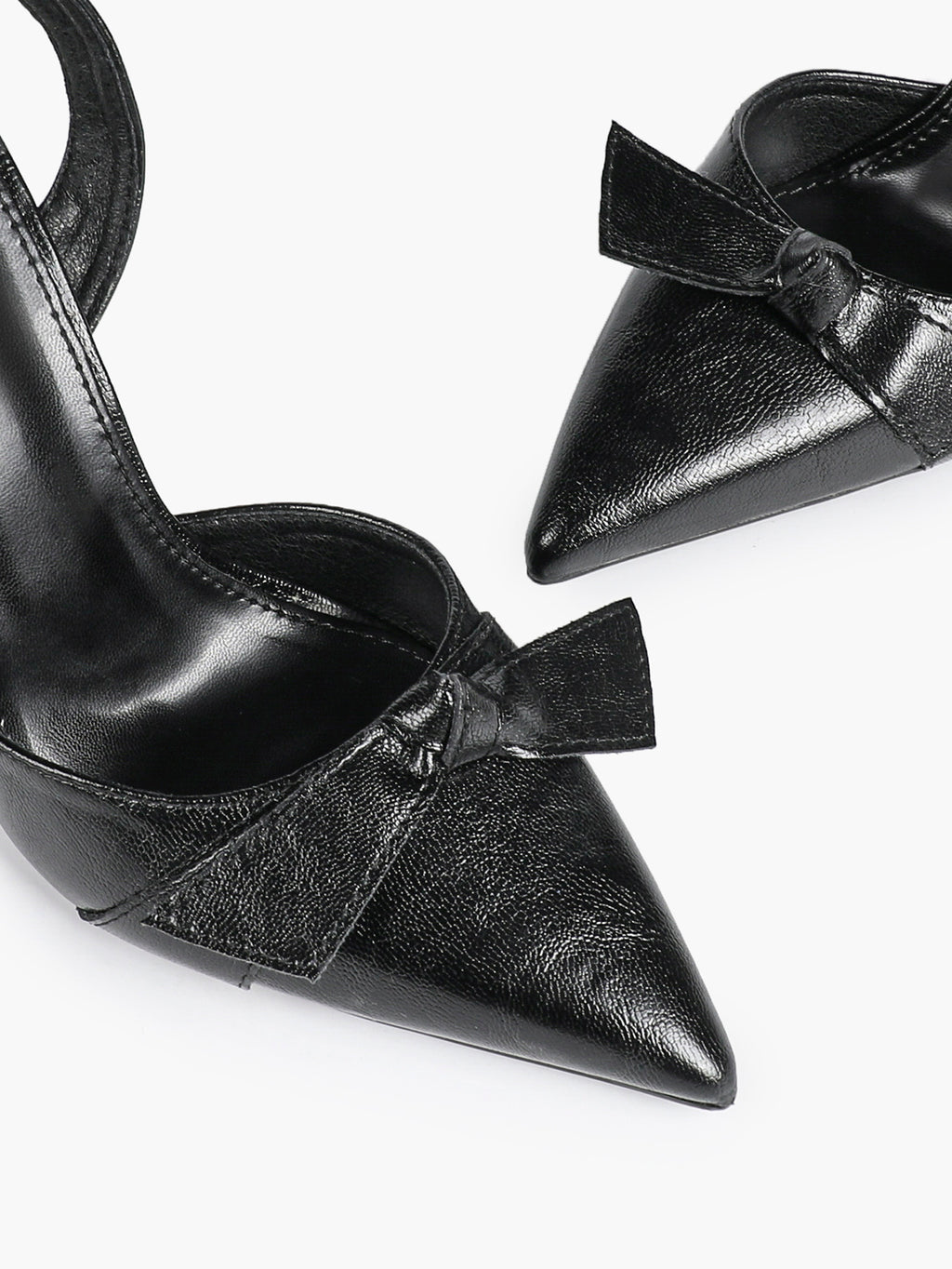 Black Leather Bow Slingback Heeled Pumps Pointed Toe Stiletto Office Evening Shoes