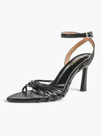 Gold Metallic Knotted Multi-Strap Open Toe Ankle Strap High Heel Sandals